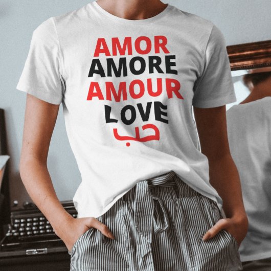 Internationale liefdesquote Rode en zwarte typogra T-shirt
