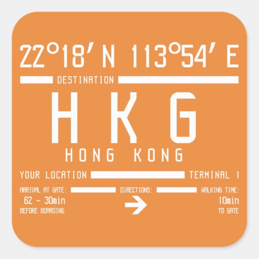 Internationale Luchthavencode Hongkong Vierkante Sticker (Voorkant)