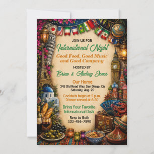 Internationale Nacht Volwassenen Dinerfeest Kaart
