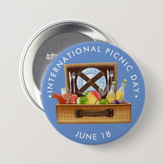 Internationale picknag, PICNIC BASKET Ronde Button 7,6 Cm (Voorkant /achterkant)