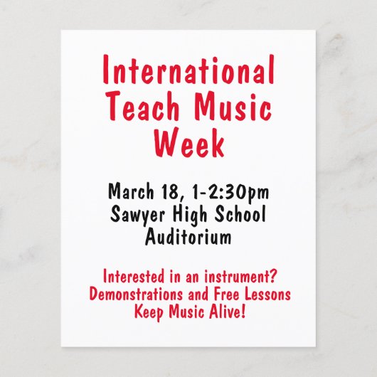 Internationale Teach Music Week Dag Flyer (Achterkant)