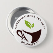 Internationale Theedag, kopje, bladeren logo Ronde Button 7,6 Cm (Voorkant /achterkant)