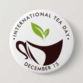 Internationale Theedag, kopje, bladeren logo Ronde Button 7,6 Cm