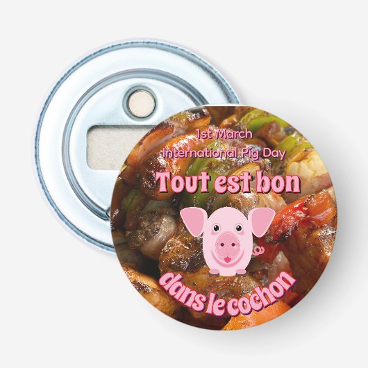 Internationale Varkensdag Button Flesopener (Voorkant)