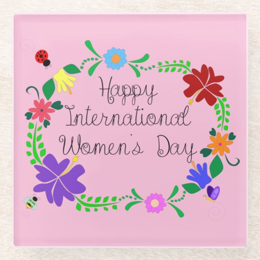 Internationale Vrouwendag 2021 Glazen Onderzetter (Voorkant)