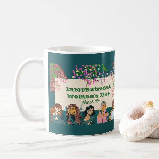 Internationale Vrouwendag 8 maart Floral Koffiemok (Met donut)