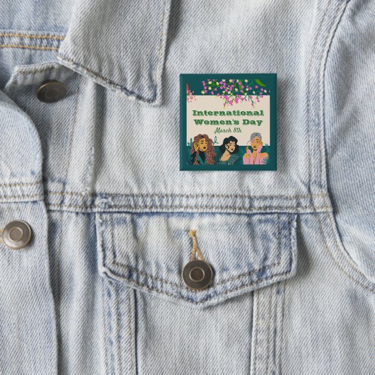 Internationale Vrouwendag 8 maart Floral Vierkante Button 5,1 Cm (In situ)