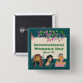 Internationale Vrouwendag 8 maart Floral Vierkante Button 5,1 Cm (Voorkant /achterkant)