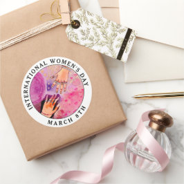 Internationale Vrouwendag 8 maart Pink Art Ronde Sticker