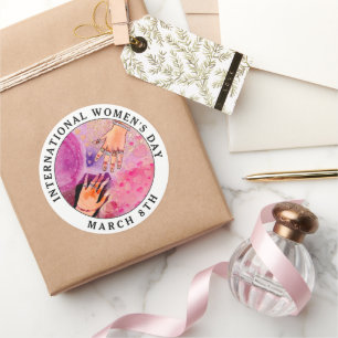 Internationale Vrouwendag 8 maart Pink Art Ronde Sticker