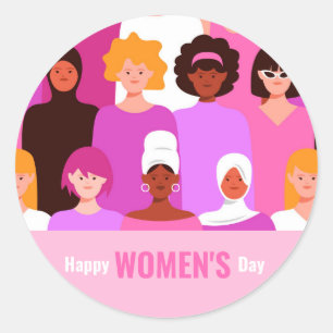 Internationale vrouwendag 8 maart roze ronde sticker