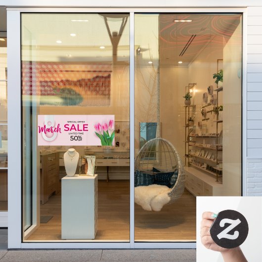 Internationale Vrouwendag 8 maart Sale Roze Rozen Raamsticker (Winkelraam)