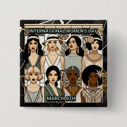 Internationale Vrouwendag | Art Deco Vrouwen Vierkante Button 5,1 Cm (Voorkant)