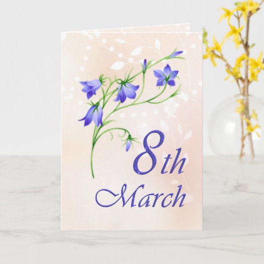Internationale Vrouwendag, blauwe klokken bloemen Kaart (Gele Bloem)