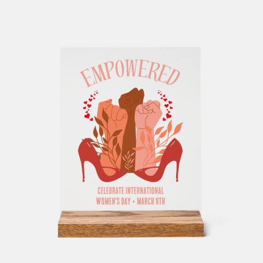 Internationale Vrouwendag EMPOWERED Fists Stiletto Acryl Bord (Voorkant)