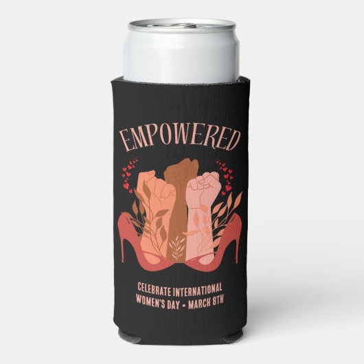 Internationale Vrouwendag EMPOWERED Fists Stiletto Seltzer Blikjeskoeler (Seltzer Achterkant)