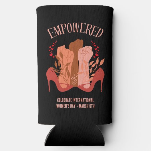 Internationale Vrouwendag EMPOWERED Fists Stiletto Seltzer Blikjeskoeler (Achterkant)