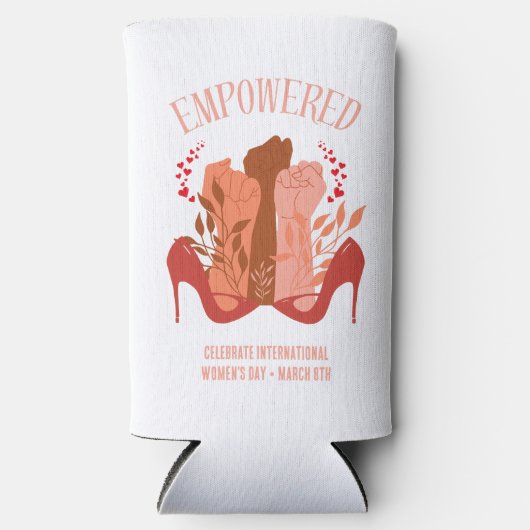 Internationale Vrouwendag EMPOWERED Fists Stiletto Seltzer Blikjeskoeler (Voorkant)
