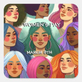 Internationale Vrouwendag gelijkheid en diversitei Vierkante Sticker (Voorkant)