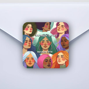 Internationale Vrouwendag gelijkheid en diversitei Vierkante Sticker