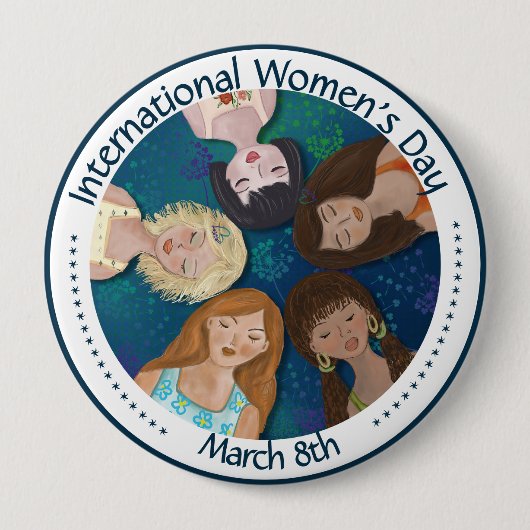 Internationale Vrouwendag hand getekend in blauw Ronde Button 4,0 Cm (Voorkant)