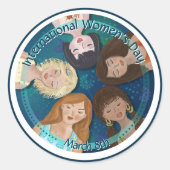 Internationale Vrouwendag hand getekend in blauw Ronde Sticker (Voorkant)