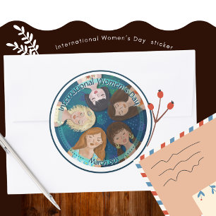 Internationale Vrouwendag hand getekend in blauw Ronde Sticker