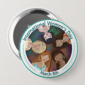 Internationale Vrouwendag Illustratie kleurrijk Ronde Button 4,0 Cm (Voorkant /achterkant)