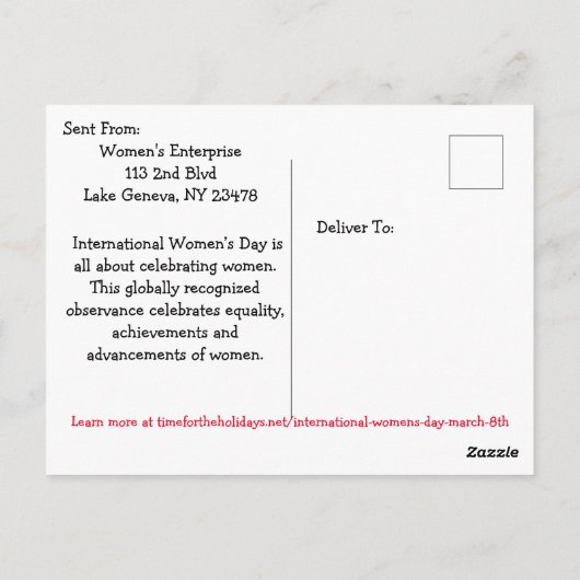 Internationale Vrouwendag - Marcy 8th Briefkaart (Achterkant)