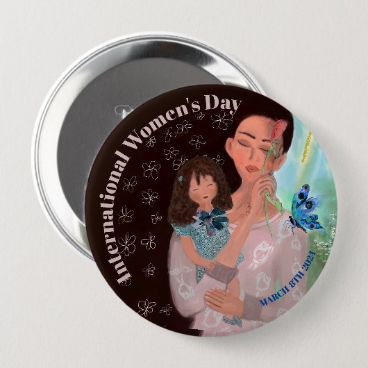 Internationale Vrouwendag met een meisje Button (Voorkant /achterkant)