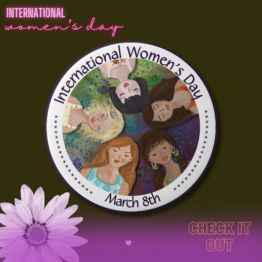 Internationale Vrouwendag multi-etnisch portret Ronde Button 4,0 Cm