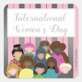  Internationale Vrouwendag: Roze en Silver Vierkante Sticker (Voorkant)
