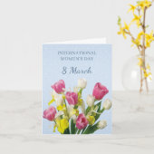 Internationale Vrouwendag, roze en witte tulpen Kaart (Gele Bloem)