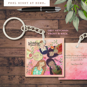 Internationale Vrouwendag Roze Vrouw Portretten Sleutelhanger