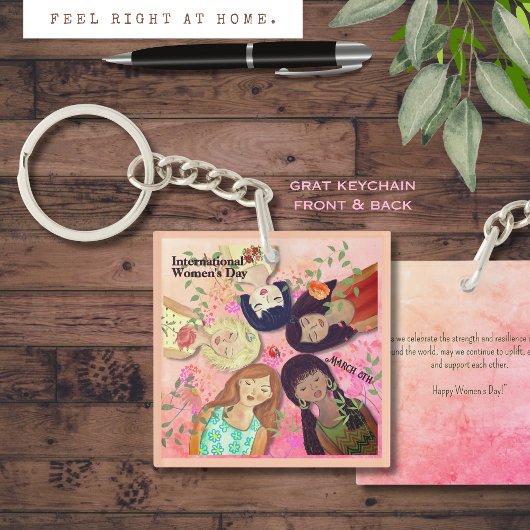 Internationale Vrouwendag Roze Vrouw Portretten Sleutelhanger