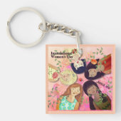 Internationale Vrouwendag Roze Vrouw Portretten Sleutelhanger (Voorkant)