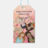 Internationale Vrouwendag Roze Vrouwenportretten Cadeaulabel (Voorkant)