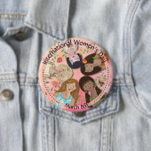 Internationale Vrouwendag Roze Vrouwenportretten Ronde Button 4,0 Cm (In situ)