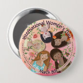 Internationale Vrouwendag Roze Vrouwenportretten Ronde Button 4,0 Cm (Voorkant /achterkant)