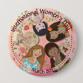 Internationale Vrouwendag Roze Vrouwenportretten Ronde Button 4,0 Cm (Voorkant)