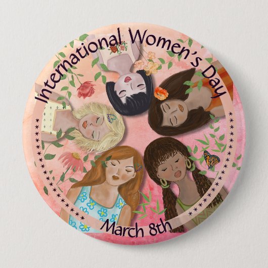 Internationale Vrouwendag Roze Vrouwenportretten Ronde Button 4,0 Cm (Voorkant)