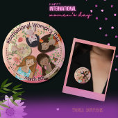Internationale Vrouwendag Roze Vrouwenportretten Ronde Button 4,0 Cm
