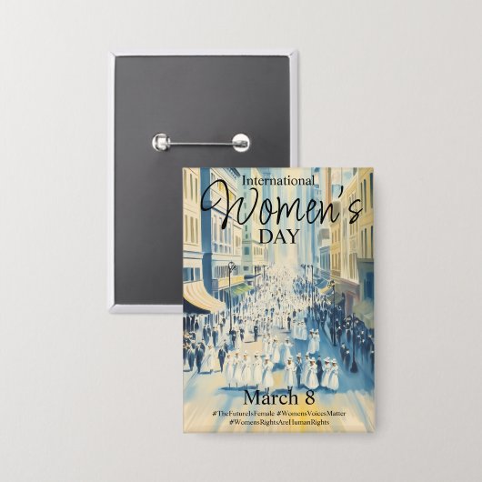 Internationale Vrouwendag Suffergette Button (Voorkant / Achterkant)