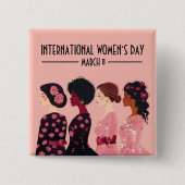 Internationale Vrouwendag Wereldwijde Vrouwen Roze Vierkante Button 5,1 Cm (Voorkant)