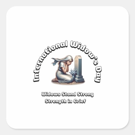Internationale Weduwen Dag. Sterkte in rouw. Vierkante Sticker (Voorkant)