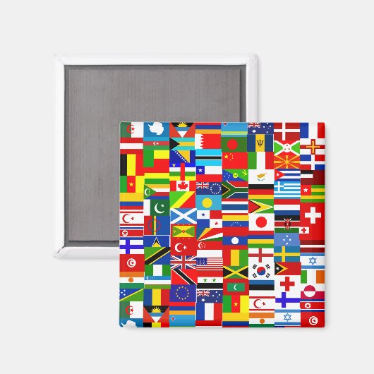 Internationale wereldwijde vlag collage magneet (Voorkant / Achterkant)