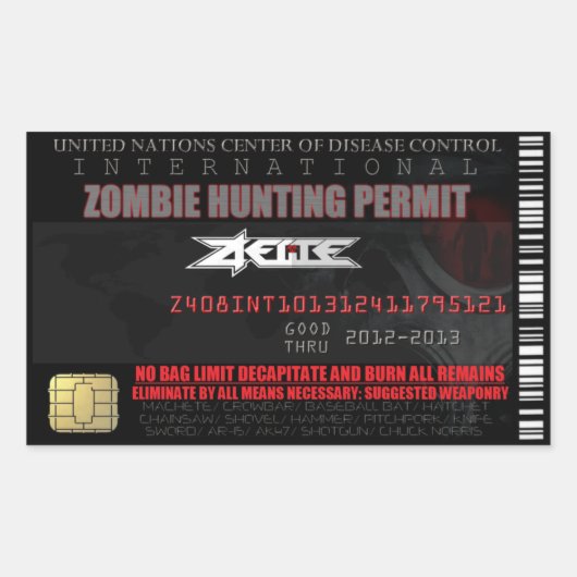 Internationale Zombie Jacht Vergunning Sticker (Voorkant)