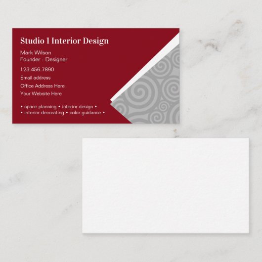 Interne decortering en ontwerper visitekaartje (Voorkant / Achterkant)