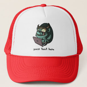 Internet Trol Op Laptop Trolt Het Web Cartoon Trucker Pet