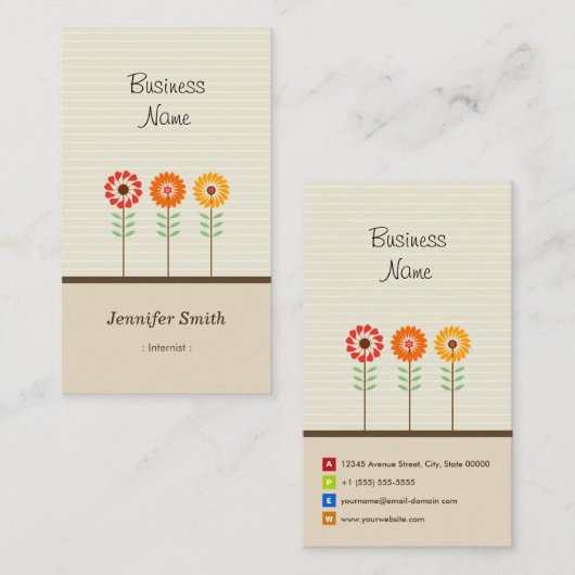 Internist - Cute Floral Theme Visitekaartje (Voorkant / Achterkant)
